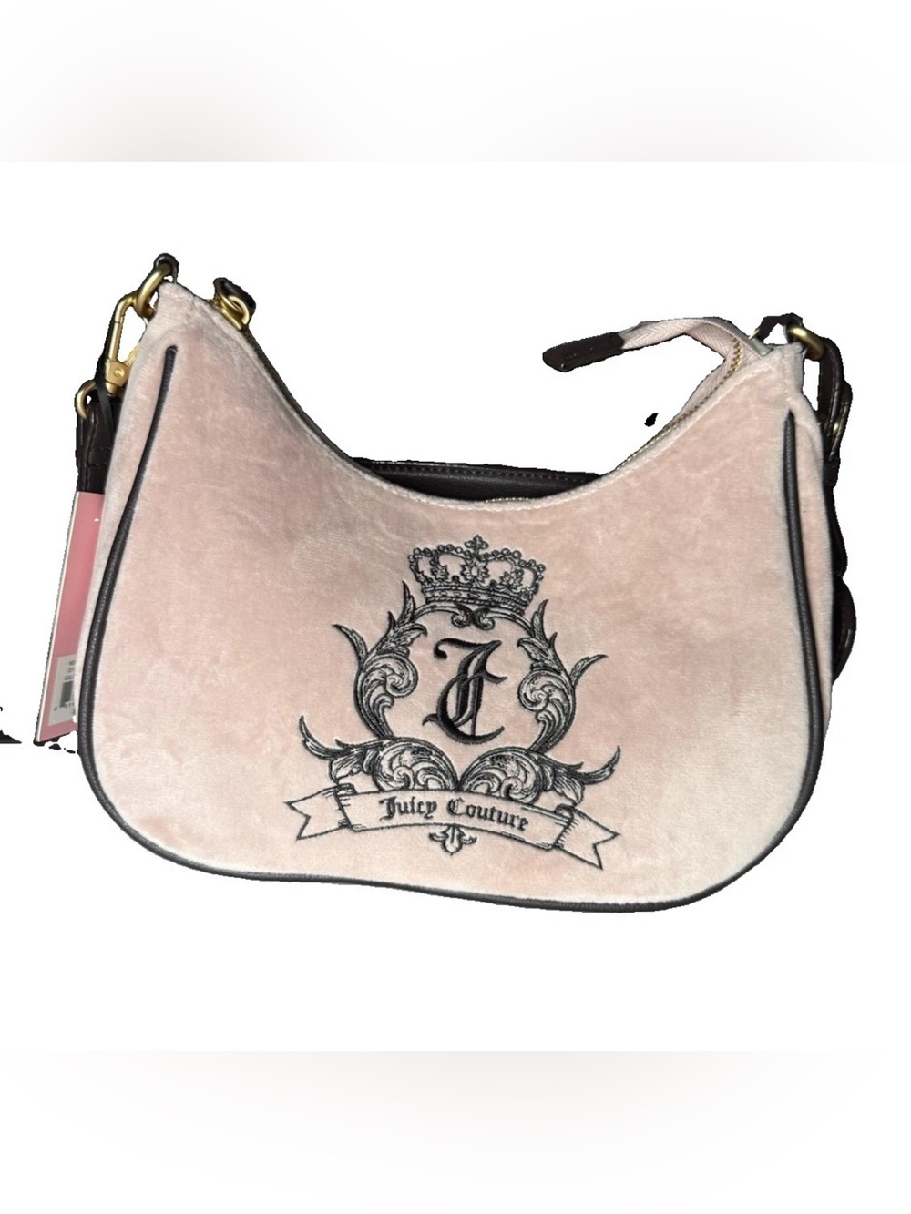 Juicy Couture Y2K Retro Glam Velour Hobo Shoulder Bag Dusty Pink Crown Gothic